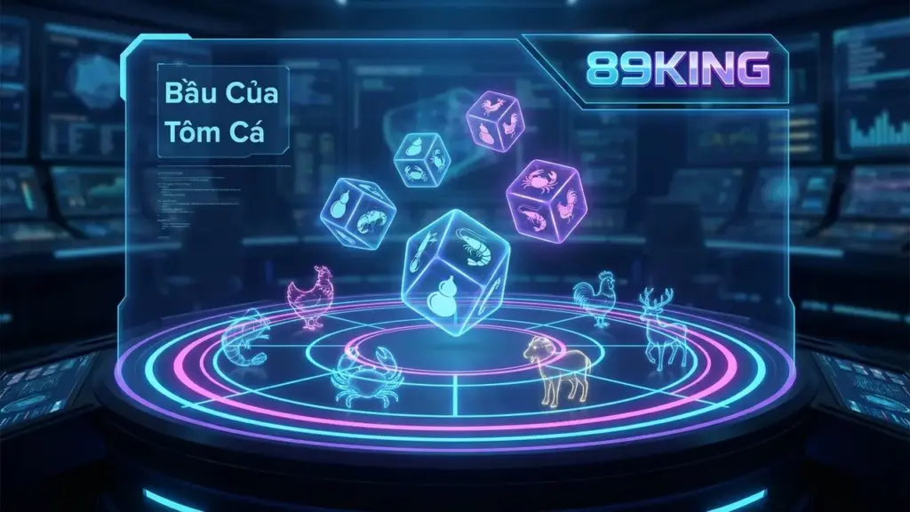 Giao diện bàn cược Bầu cua 89King 3D hiện đại và sắc nét.