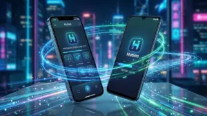 Giao diện quét mã QR để tải ứng dụng Hutien trên điện thoại di động.