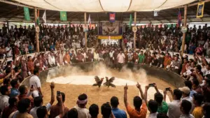 Panoramic view of the Grandstand at Thomo Cockpit, filled with spectators.