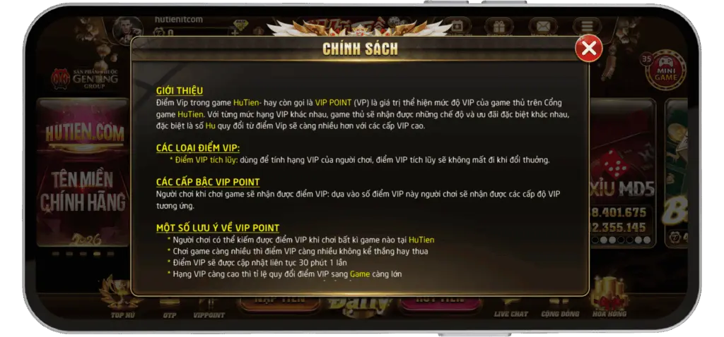 Chính sách vippoint hũ tiền