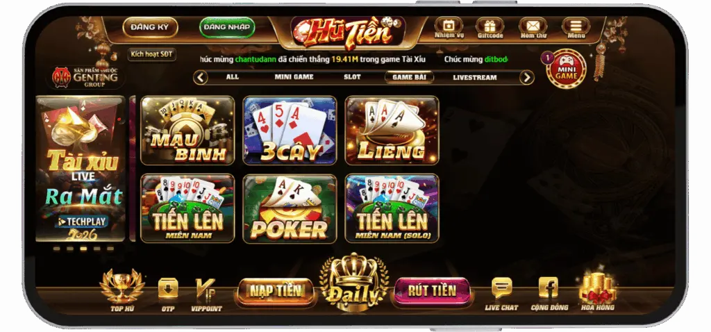 Danh sách các game bài đổi thưởng hấp dẫn nhất tại sảnh game Hutien